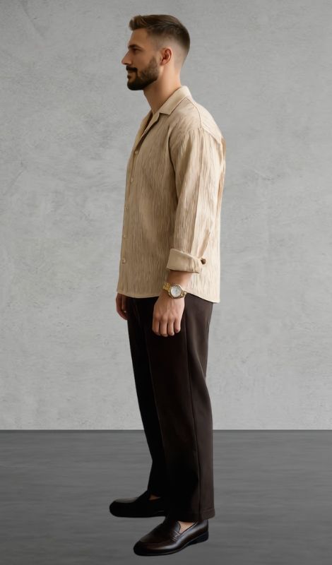 Dokulu Relax Bej Gömlek