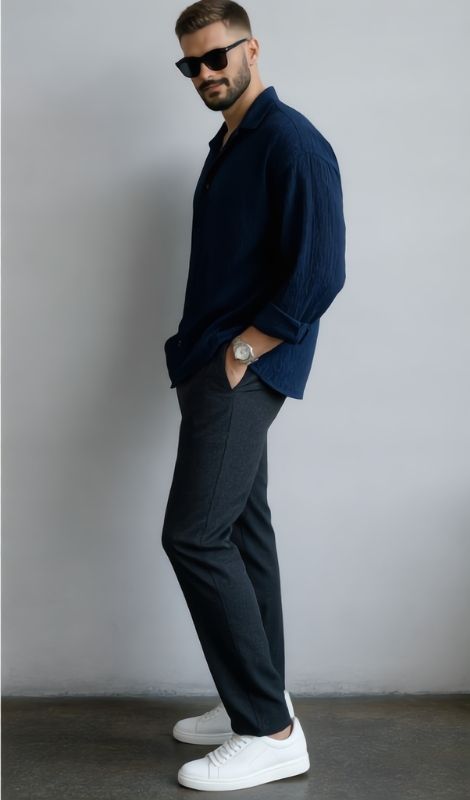 Slim Fit Lacivert Gömlek