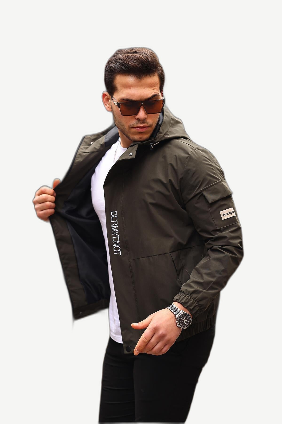 ALVARDE Kol Cepli Spor Siyah Yağmurluk