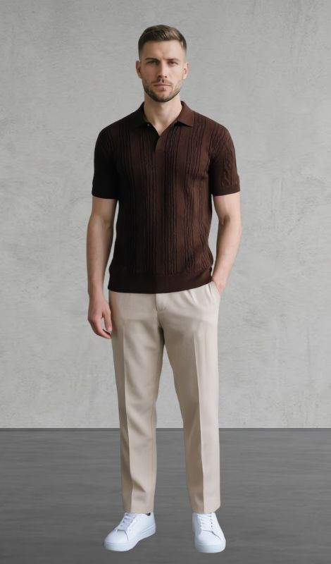 Dikey Dokulu Bisiklet Yaka Beyaz Tişört