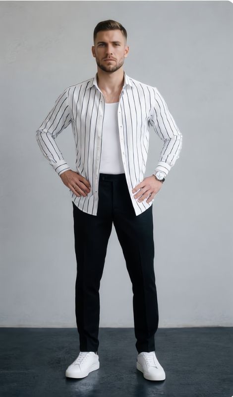 Premium Keten Dik Çizgili Gömlek