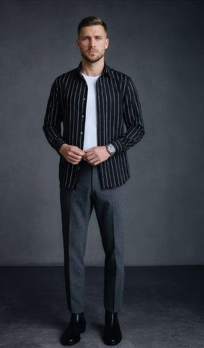 Premium Keten Dik Çizgili Gömlek