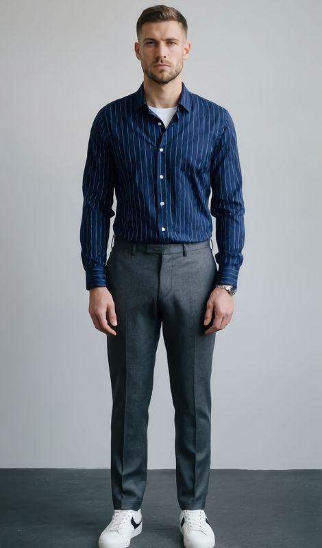 Premium Keten Dik Çizgili Gömlek