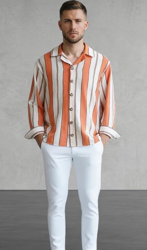 Hakim Yaka Turuncu Keten Gömlek