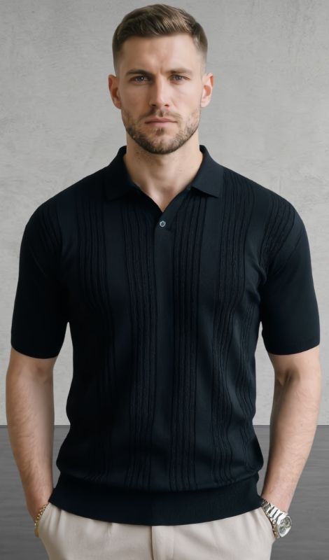 Dokulu Siyah Polo Tişört