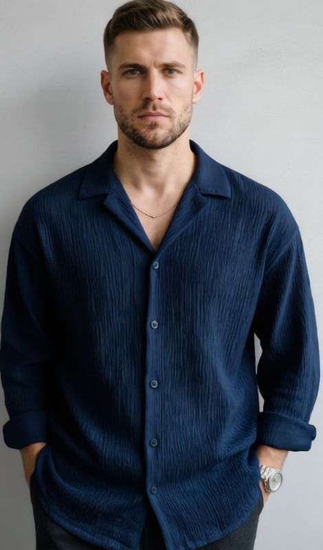 Slim Fit Lacivert Gömlek