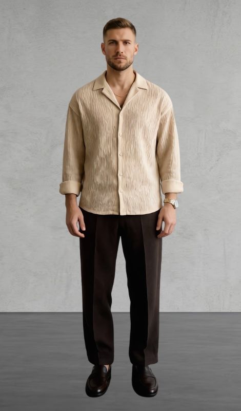 Dokulu Relax Bej Gömlek