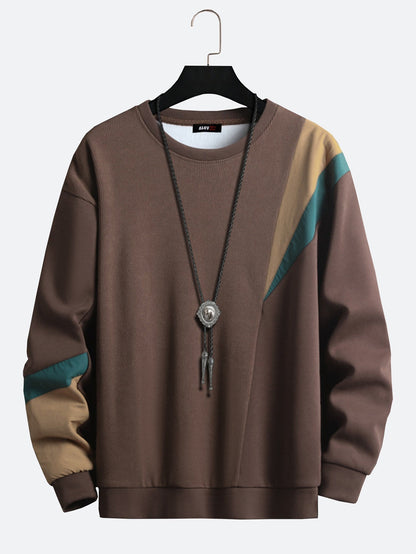 Men Crew Neck Pamuklu Patchwork Sweatshirt
