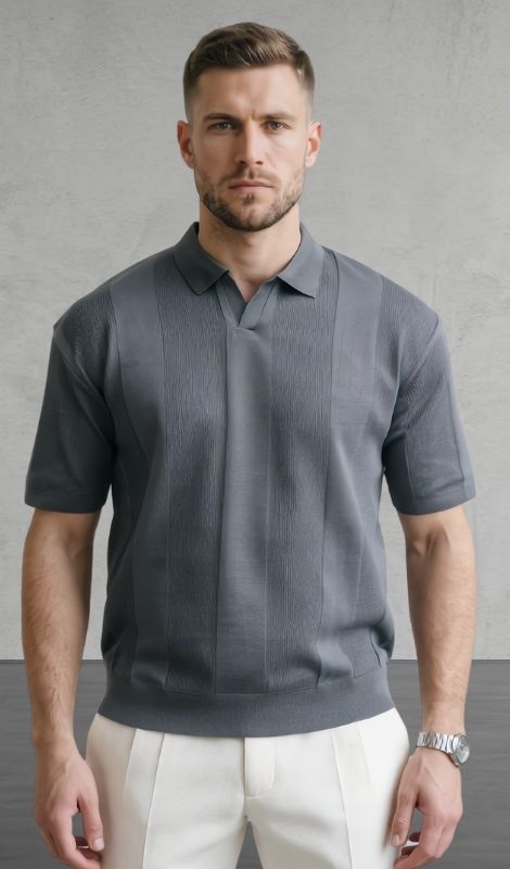 Dokulu Haki Gri Polo Yaka Tişört