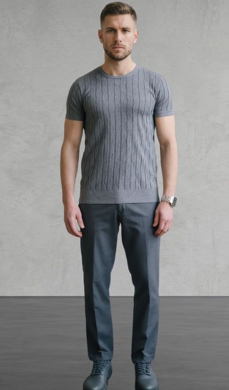 Mikro Dokulu Oversize Gri Tişört