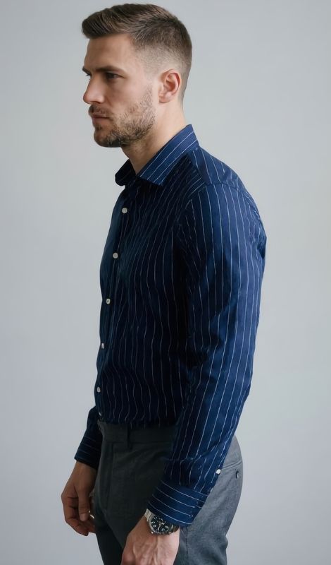 Premium Keten Dik Çizgili Gömlek