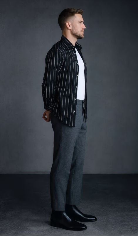 Premium Keten Dik Çizgili Gömlek