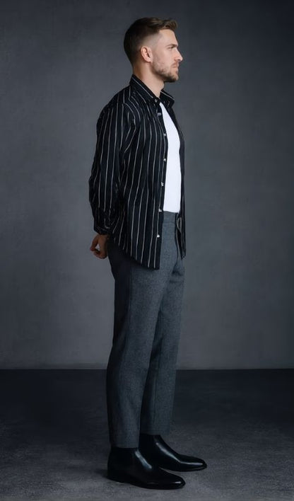 Premium Keten Dik Çizgili Gömlek