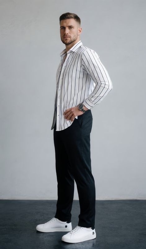 Premium Keten Dik Çizgili Gömlek