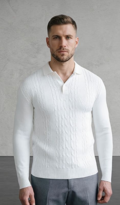 Dikey Dokulu V Yaka Beyaz Tişört