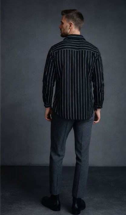 Premium Keten Dik Çizgili Gömlek