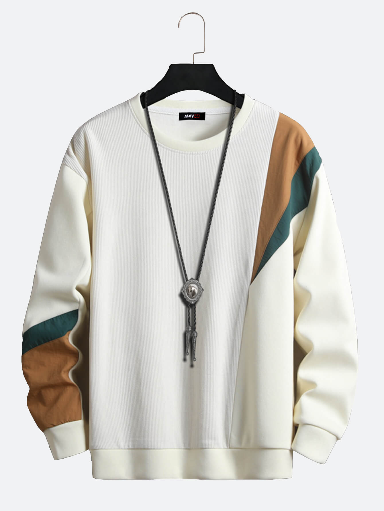Men Crew Neck Pamuklu Patchwork Sweatshirt