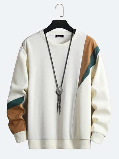 Men Crew Neck Pamuklu Patchwork Sweatshirt