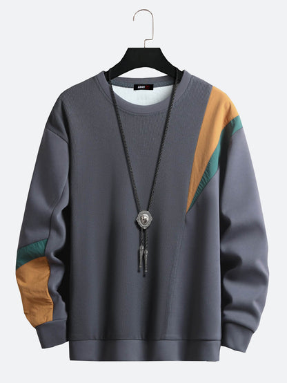 Men Crew Neck Pamuklu Patchwork Sweatshirt