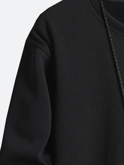 Men Crew Neck Pamuklu Patchwork Sweatshirt