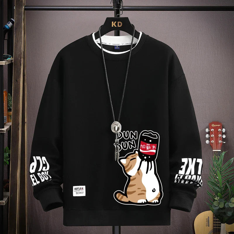 ALVARDE Kedi Desenli Oversize Sweatshirt