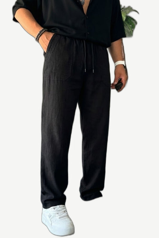 ALVARDE Keten İpli Siyah Pantolon