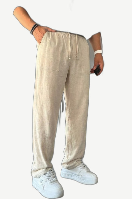 ALVARDE Keten İpli Bej Pantolon