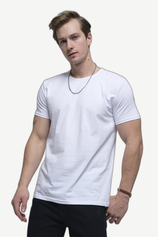 ALVARDE Slim Fit Likralı Bisiklet Yaka Beyaz Tshirt