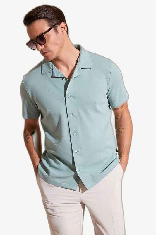 ALVARDE Regular Fit Kısa Kollu Mint Gömlek