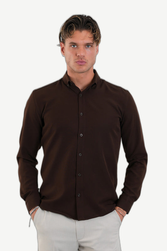 ALVARDE Slim Fit Nefes Alan Erkek Gömlek Siyah Kahverengi