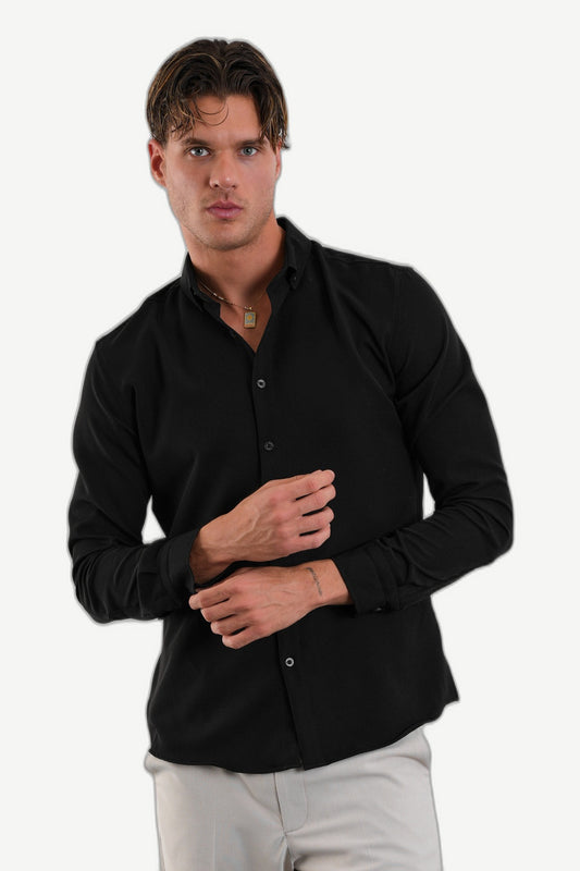 ALVARDE Slim Fit Nefes Alan Erkek Gömlek Siyah