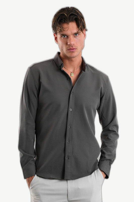 ALVARDE Slim Fit Nefes Alan Erkek Gömlek Füme