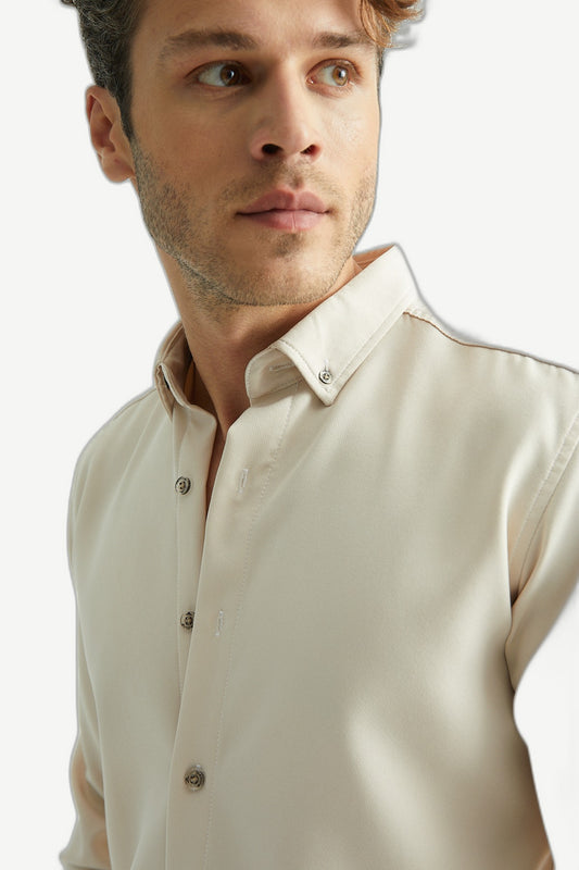 ALVARDE Slim Fit Nefes Alan Erkek Gömlek Bej