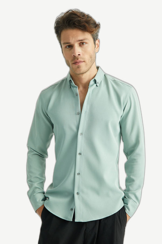 ALVARDE Slim Fit  Nefes Alan Erkek Gömlek Mint